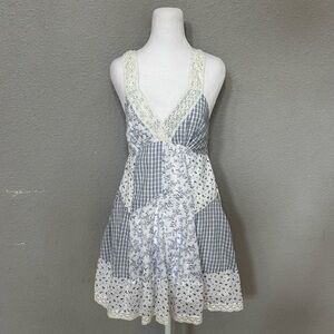 American Eagle Outfitters Blue and White Patchwork Mini Dress